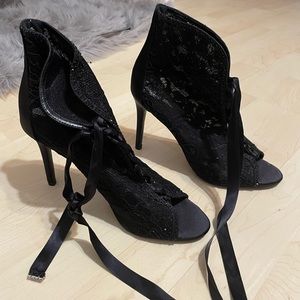 Lace Open Toe Bootie Heels